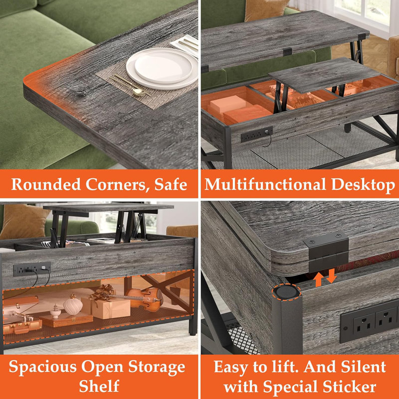 Wrought Studio Jeraldean Lift Top Coffee Table for Living Room with Storage and RGB LED Lights Power Outlets Reviews Wayfair